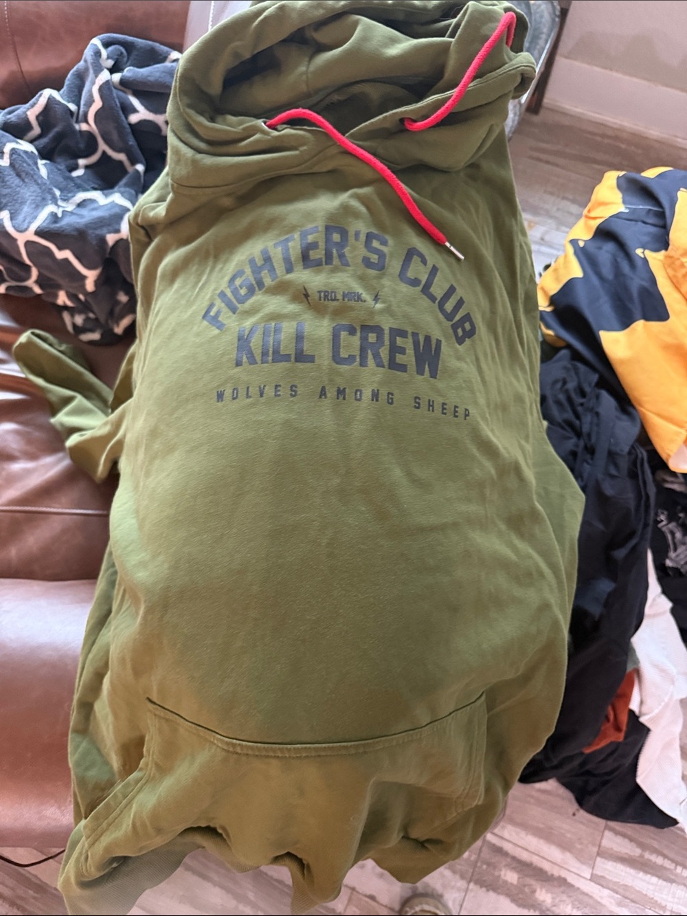 Kill Crew Olive Green Zip-Up Hoodie with Red Drawcord